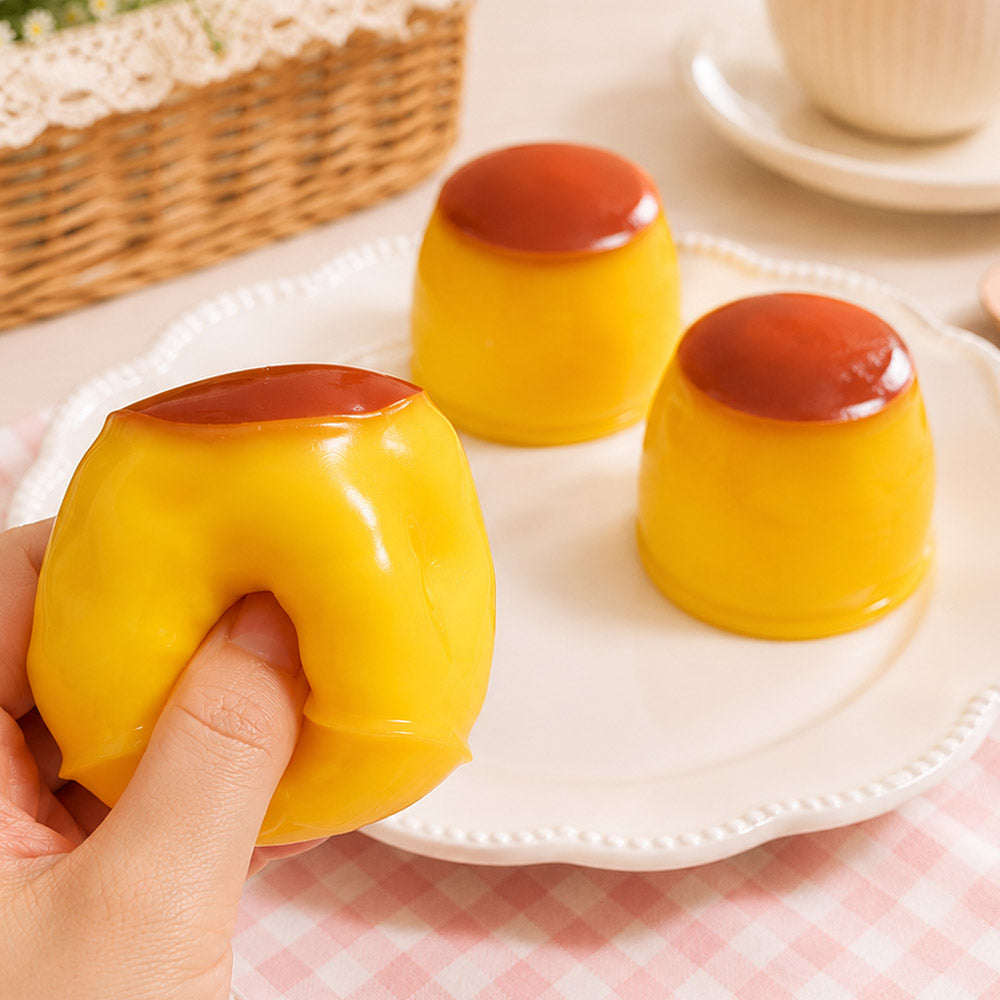 Pudding Crunch Squishy Slime -- satisfying crunchy pudding shaped slime stress relief sensory toy kawaii food design