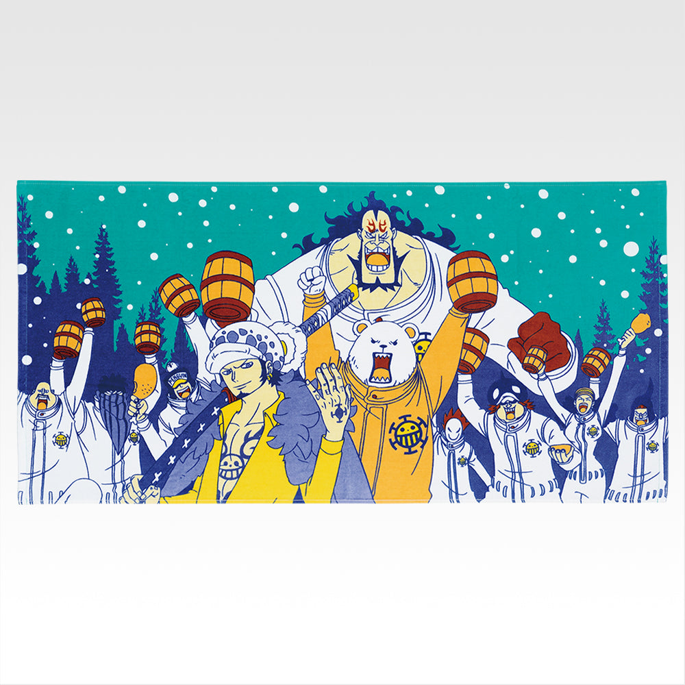 One Piece Ichiban Kuji The Unbreakable Law F Prize Big Towel -- Trafalgar Law themed large towel, official Bandai Spirits collectible gift