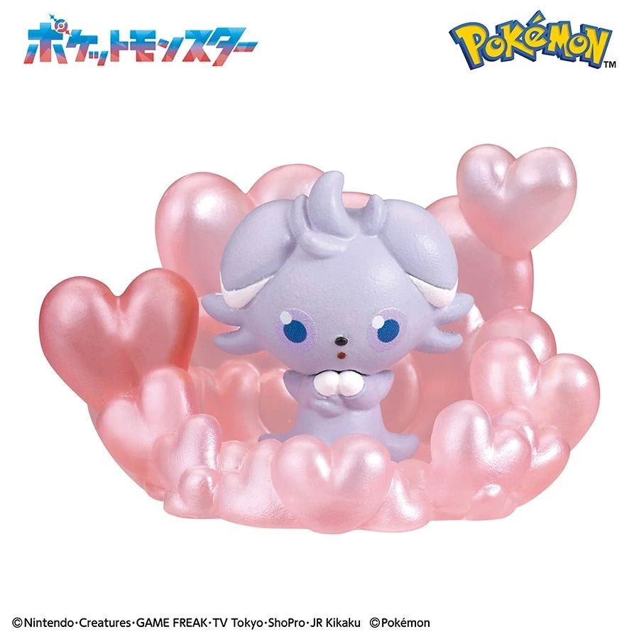 Pokemon Bikkura Tamago Surprise Bath Popping Sweet Moments — pink Monsterball bath bomb packaging featuring Espeon, includes random mascot figure and display stand