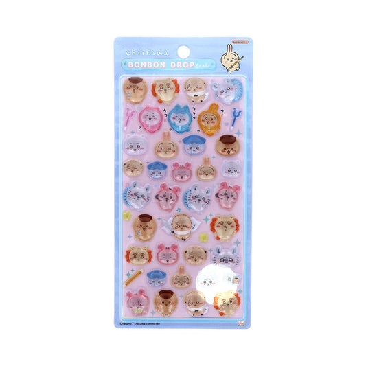 Chiikawa Bonbon Drop 3D Sticker Sheet Everyone Posing H200xW95mm glossy PVC resin-coated puffy stickers all characters, official Sunstar Stationery kawaii collectible