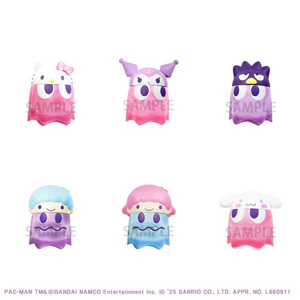 Pac-Man x Sanrio Chibi Collect Figure Vol.2 Clear Color blind -- approx. 33mm ghost figures Hello Kitty Kuromi Badtz-Maru Cinnamoroll Kiki Lala in clear translucent colors, official MegaHouse collectible