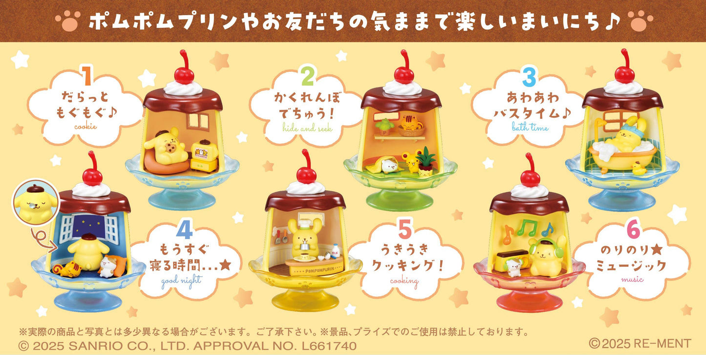 Re-ment Sanrio Pompompurin Everyday Life Miniature Figure Collection. Includes 6 different highly-detailed scenes of Pompompurin's cozy daily activities.