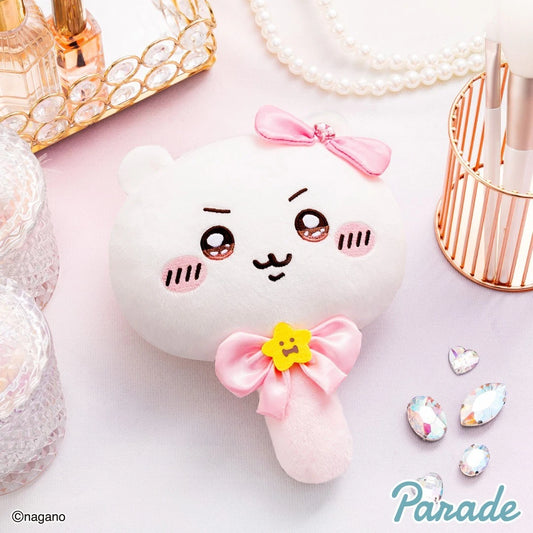 Chiikawa Super Magical plush mirror collectibles by Parade — 4 pastel designs featuring Chiikawa, Hachiware and Usagi with flower and ribbon decorations