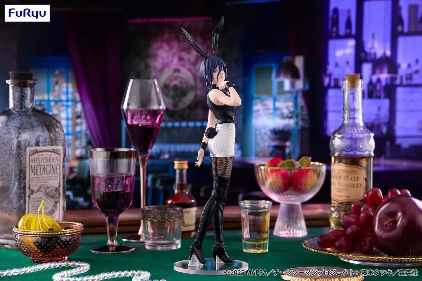 FuRyu BiCute Bunnies Reze figure from Chainsaw Man Reze Arc — 27cm bunny girl with black sleeveless top, white shorts, real fishnet stockings and tall boots
