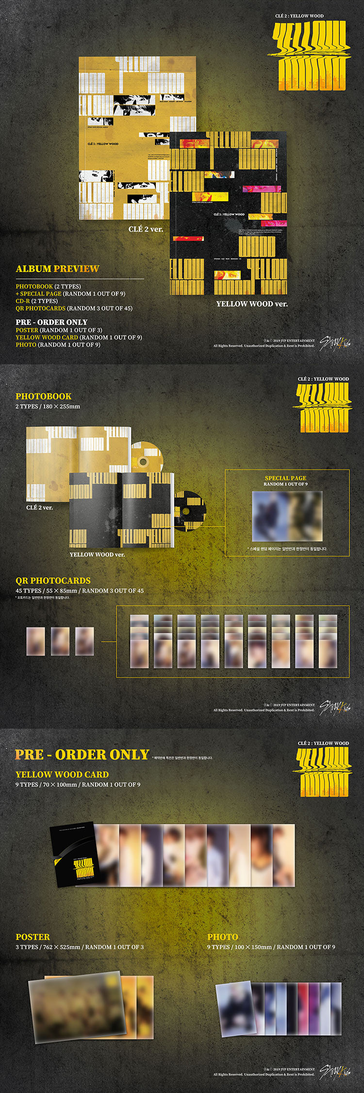 Stray Kids ClΓ© 2: Yellow Wood 1st Special Album showing the ClΓ© 2 (Black) and Yellow Wood (Gold) versions with the title Side Effects.