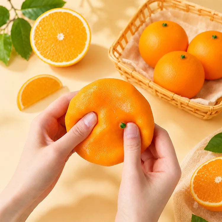Mandarin Crunch Squishy Slime -- satisfying crunchy tangerine shaped slime stress relief sensory toy kawaii food design