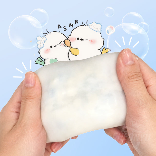 Omoknuni Long-Tailed Tit Crunchy Soap Slime -- satisfying crispy soap-scented slime cute Korean bird character design kawaii
