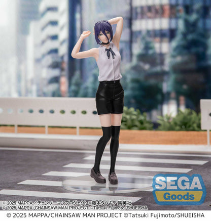 Sega High Premium Figure Reze from Chainsaw Man Reze Arc — approx. 18cm standing figure in white sleeveless blouse, black shorts and knee-high socks, casual pose