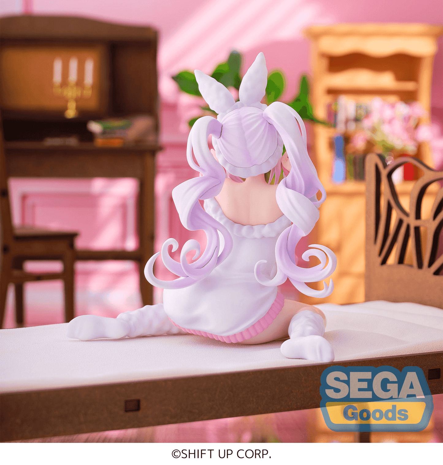 GODDESS OF VICTORY NIKKE Alice Yumemirize figure approx. W110xH100mm sitting in bunny sweater, official SEGA collectible gift