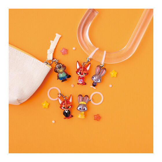 Full lineup of 5 Bandai Zootopia 2 Mejirushi Accessories including Judy Hopps, Nick Wilde, and new sequel characters.