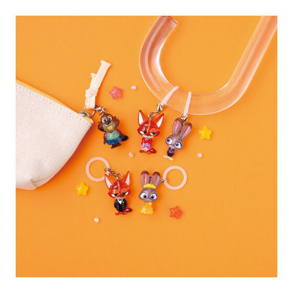 Full lineup of 5 Bandai Zootopia 2 Mejirushi Accessories including Judy Hopps, Nick Wilde, and new sequel characters.