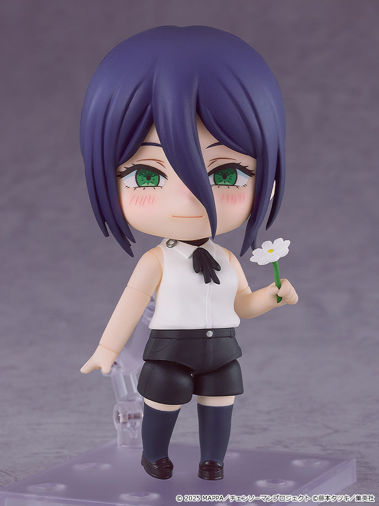 Nendoroid Reze from Chainsaw Man — cute and detailed figure holding a white flower 🌼. Fully articulated collectible with interchangeable faceplates and accessories.