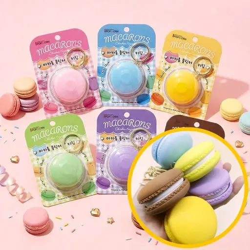 Macaron Clicker Keychain random color -- kawaii macaron shaped clicking fidget bag charm novelty accessory