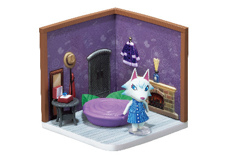 Miniature diorama with a stylized animal character in a room setting.