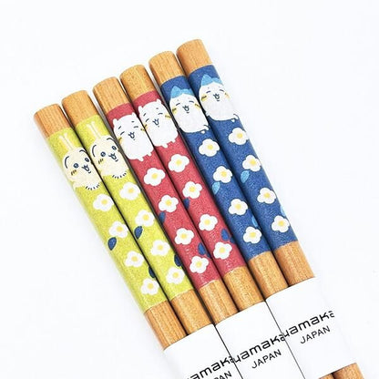Chiikawa Flower Garden Chopsticks Hachiware — 210mm Japanese chopsticks with Hachiware in flower field design, official Yamaka Shoten Made in Japan