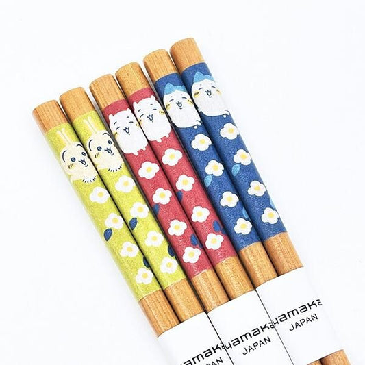 Chiikawa Flower Garden Chopsticks Hachiware — 210mm Japanese chopsticks with Hachiware in flower field design, official Yamaka Shoten Made in Japan