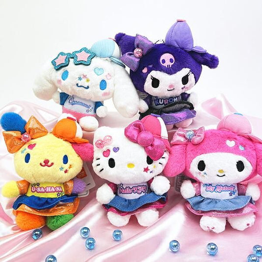 Vivid Y2K Kawaii Mascot Plush Keychain — bold retro 2000s style character bag charm, colorful kawaii accessory