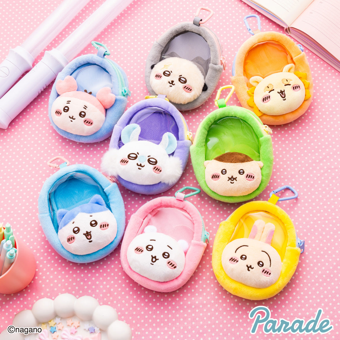 Chiikawa Face Clear Mini Pouch - transparent zip mini pouch with Chiikawa character face design, official licensed kawaii accessory