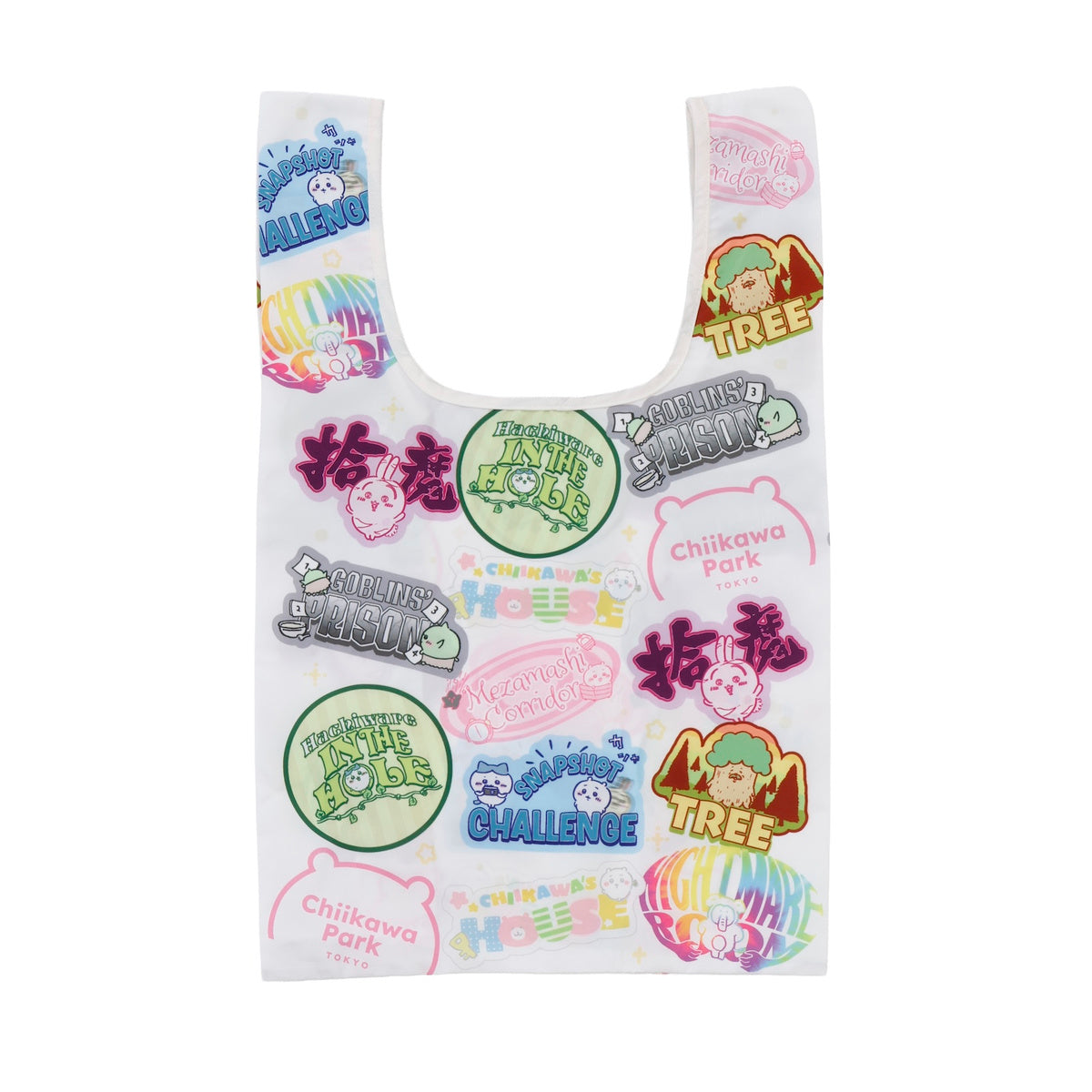Chiikawa Park Eco Bag with Mini Bag theme design -- H320xW300mm polyester eco bag with H80xW120mm cotton mini bag 2WAY carabiner, official Gray Parker Service Chiikawa Park limited collectible gift