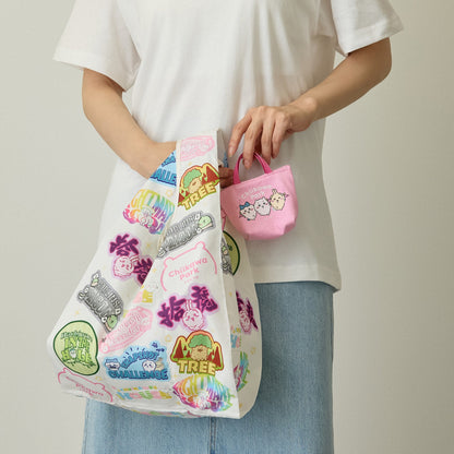 Chiikawa Park Eco Bag with Mini Bag theme design -- H320xW300mm polyester eco bag with H80xW120mm cotton mini bag 2WAY carabiner, official Gray Parker Service Chiikawa Park limited collectible gift