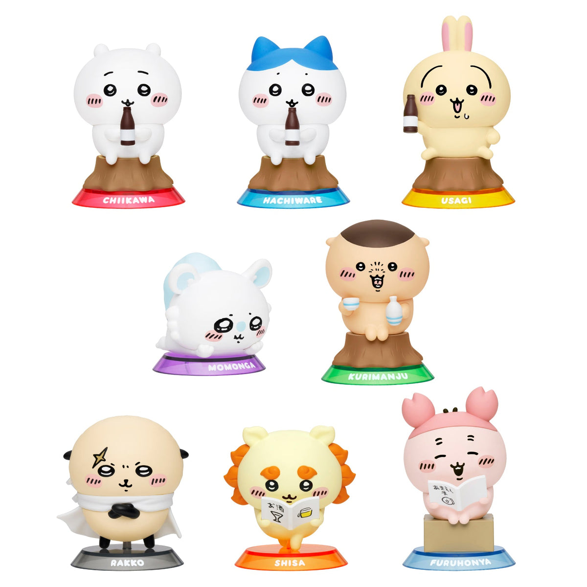 Chiikawa GPSBOX Relaxing DAYS Figure Collection blind box -- H80mm PVC 8 types Chiikawa Hachiware Usagi characters in relaxed daily life poses with log stump base, official Gray Parker Service kawaii collectible gift