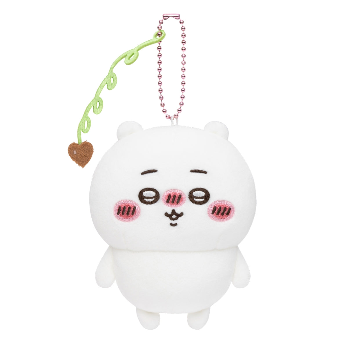 Chiikawa Slightly Tipsy Plush Mascot -- flushed cheeks tipsy expression with heart chocolate, official Chiikawa Market kawaii collectible gift