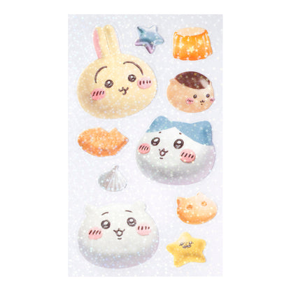 Chiikawa Park Sweets Glitter Clear Sticker Sheet -- sparkling glitter sweets-themed PET stickers 58x51mm, official Gray Parker Service Chiikawa Park limited made in Japan collectible gift