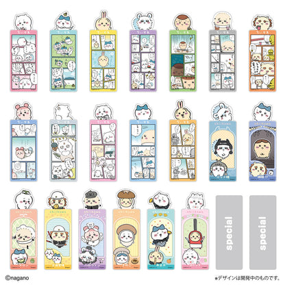 Chiikawa Bookmark Collection Vol. 5 blind pack — 45×135mm clear full-color bookmark featuring Chiikawa manga panel design, official Bandai collectible
