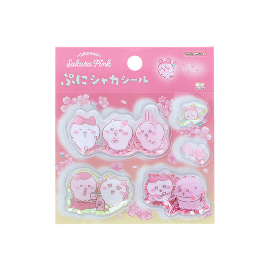 Chiikawa Puni-Shaka Shaker Stickers Sakura Pink — jiggly liquid shaker stickers with Chiikawa characters, official Sunstar Stationery Japan
