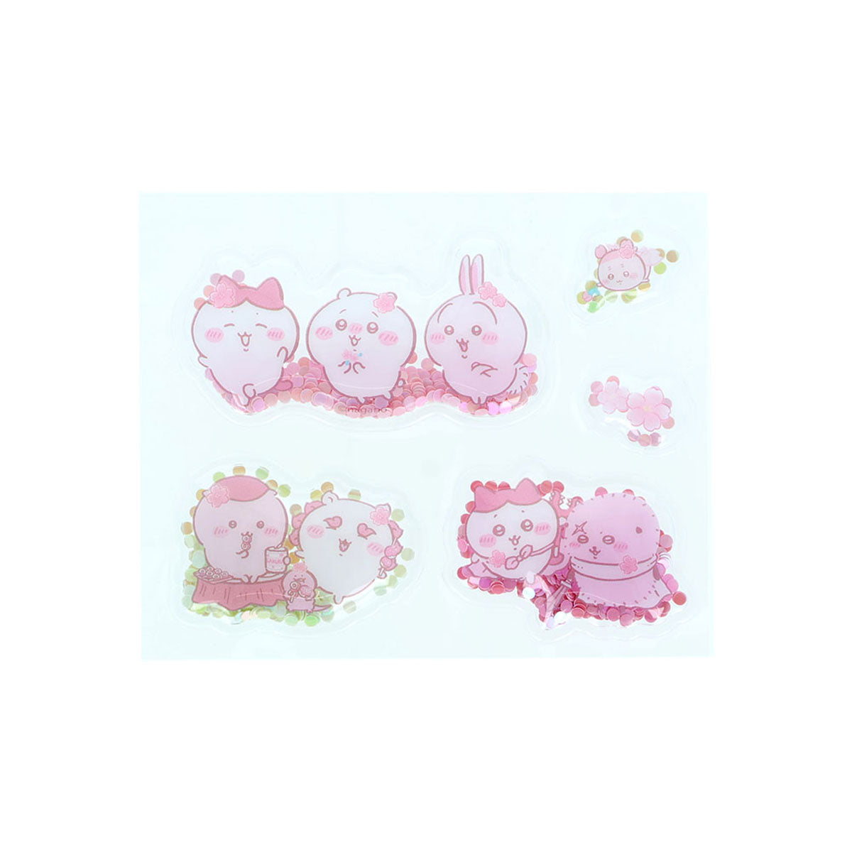 Chiikawa Puni-Shaka Shaker Stickers Sakura Pink — jiggly liquid shaker stickers with Chiikawa characters, official Sunstar Stationery Japan
