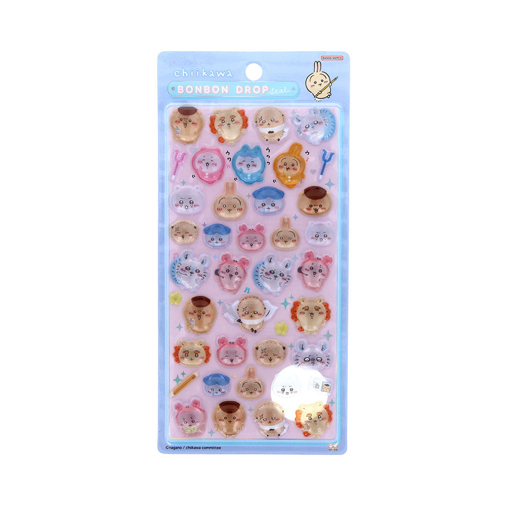 Chiikawa Bonbon Drop 3D Sticker Sheet Everyone Posing H200xW95mm glossy PVC resin-coated puffy stickers all characters, official Sunstar Stationery kawaii collectible