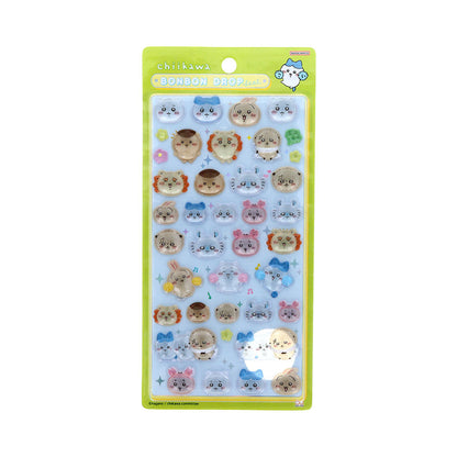 Chiikawa Bonbon Drop 3D Sticker Sheet Everyone Smiling H200xW95mm glossy PVC resin-coated puffy stickers all characters, official Sunstar Stationery kawaii collectible