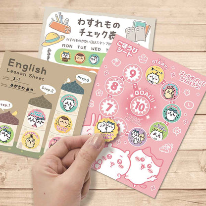 Chiikawa Gohōbi Reward Sticker Sheet — 64 round stickers 21.5mm with Chiikawa characters, Made in Japan, official Beverly Japan