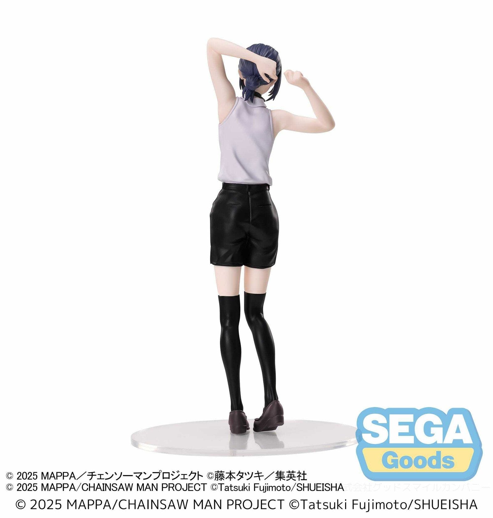 Sega High Premium Figure Reze from Chainsaw Man Reze Arc — approx. 18cm standing figure in white sleeveless blouse, black shorts and knee-high socks, casual pose
