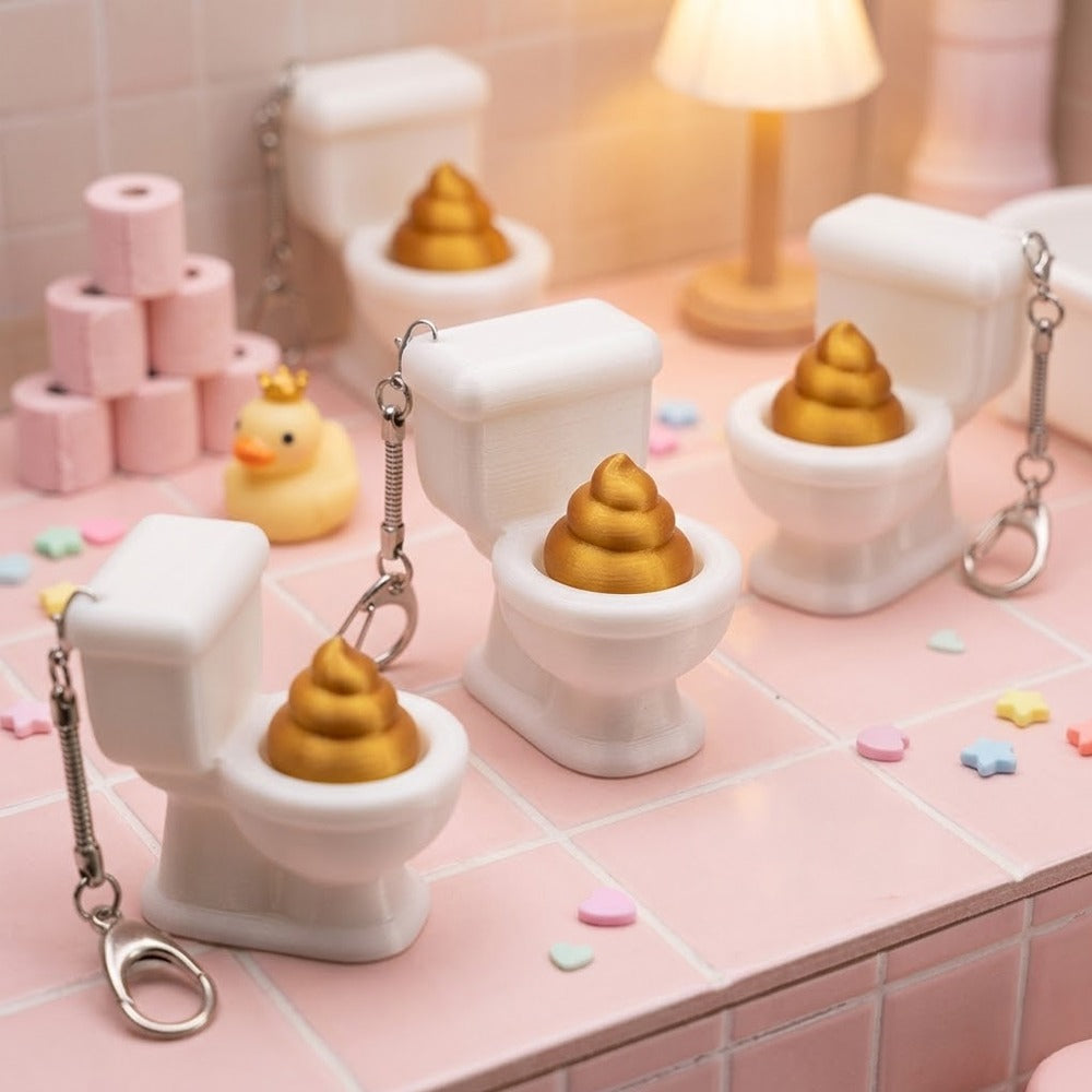 Toilet Bowl Clicky Bubble Keychain -- pop-it style toilet shaped clicky bag charm novelty fidget keychain