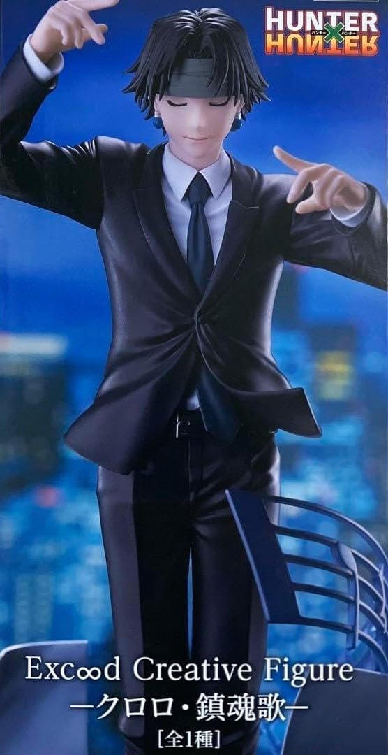 Action figure of a character from 'Hunter x Hunter' in a suit with a blue background