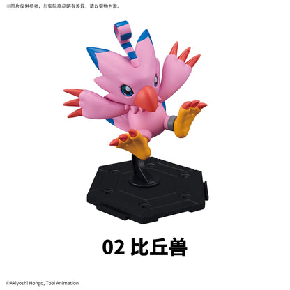 Digimon Gathering Vol.1 blind box mini model kit -- 8 types Agumon Piyomon Tentomon Tailmon pre-colored snap-fit with display stand, official Bandai Spirits collectible