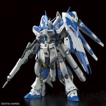 RG 1/144 RX-93-v2 Hi-Nu Gundam Gunpla model kit with fin funnels and inner frame, official Bandai Real Grade collectible