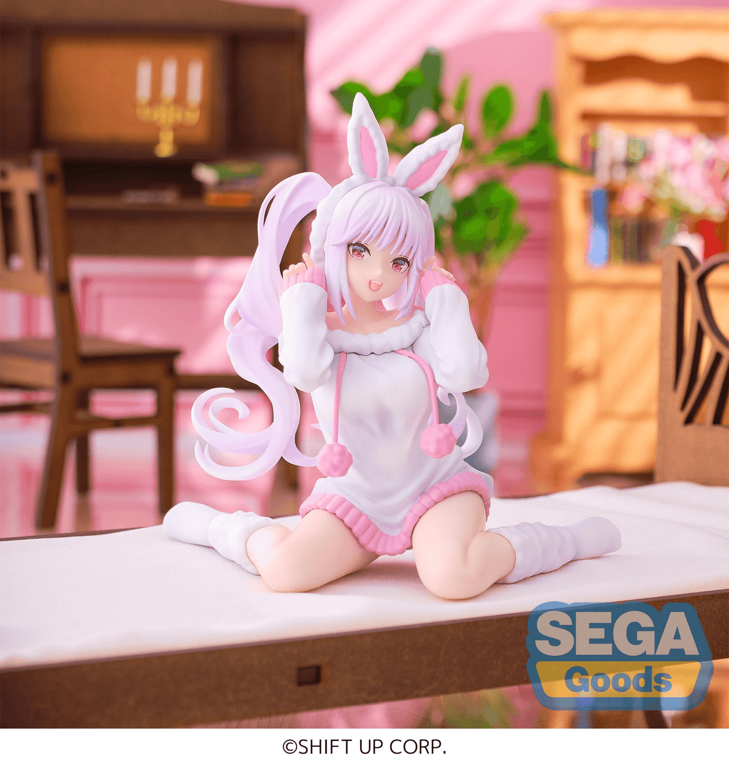GODDESS OF VICTORY NIKKE Alice Yumemirize figure approx. W110xH100mm sitting in bunny sweater, official SEGA collectible gift