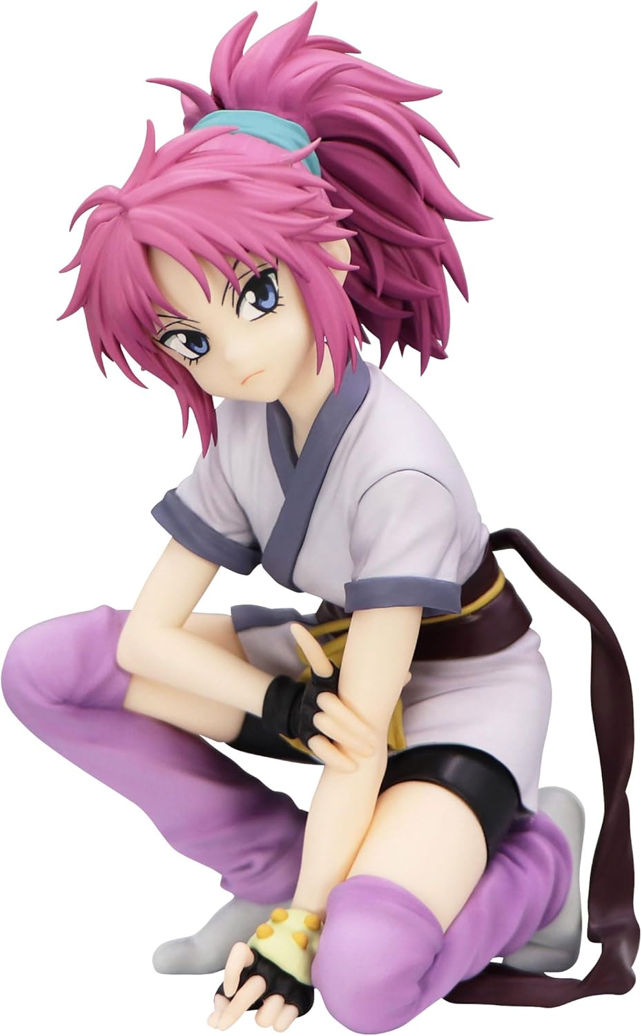 Detailed shot of Machi Komacine's blue eyes and signature pink ponytail from the FuRyu Noodle Stopper series.