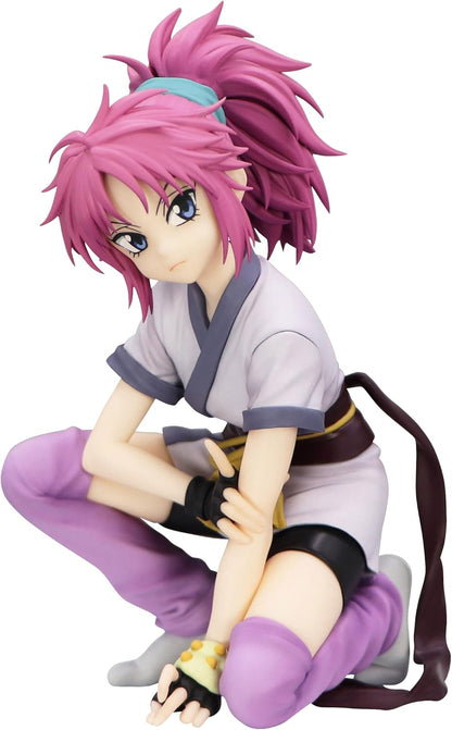 Detailed shot of Machi Komacine's blue eyes and signature pink ponytail from the FuRyu Noodle Stopper series.