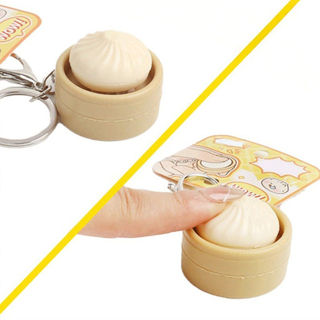 Dumpling Clicky Bubble Keychain — pop-it style dumpling shaped clicky bag charm, kawaii novelty keychain