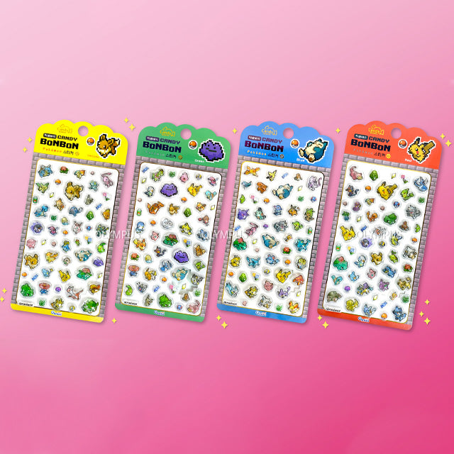 Pokemon Pixel Art Bonbon Sticker Pack — retro pixel style Pokemon character stickers, official licensed kawaii stationery