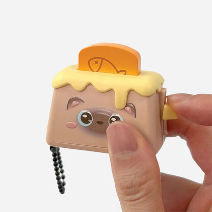 Bread Pops Up Toaster Keychain — miniature toaster bag charm with bread popping up, kawaii novelty keychain