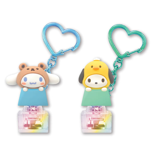 Sanrio Characters Peek-a-Boo Keycap LED Clicky Keychain — keyboard keycap with Sanrio character inside, LED light and click, random official Sanrio keychain
