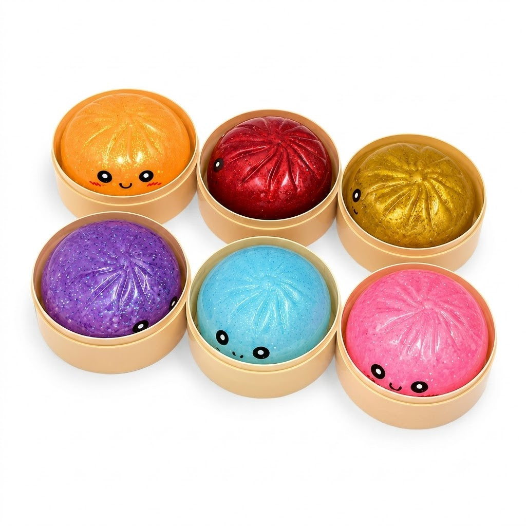 Rainbow Mystery Dumpling Squishy blind random -- soft dumpling snack shaped slow-rising squeeze toy kawaii stress relief