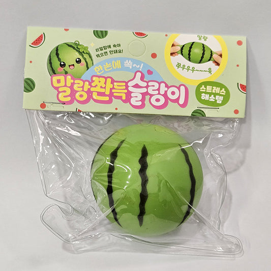 Soft Chewy Watermelon Squishy Slime -- satisfying mochi-soft chewy watermelon shaped slime stress relief sensory toy kawaii food design