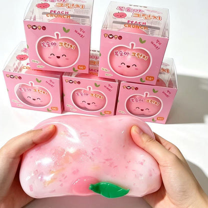 Peach Crunch Squishy Slime -- satisfying crunchy peach shaped slime stress relief sensory toy kawaii food design