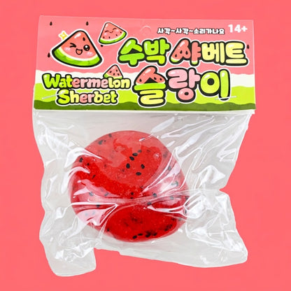 Watermelon Sherbet Slime -- satisfying soft sherbet textured watermelon slime stress relief sensory toy kawaii summer design