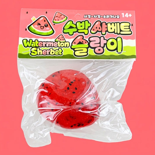Watermelon Sherbet Slime -- satisfying soft sherbet textured watermelon slime stress relief sensory toy kawaii summer design